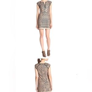 NWT Nanette Lepore Dress Size 10 Ferocious Fringe Tan Black Lace Knit Sleeveless